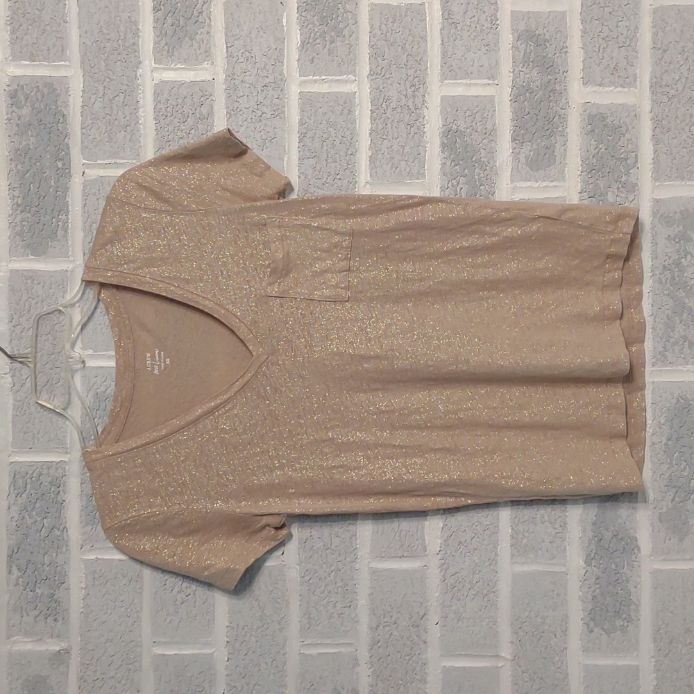 J. Crew 100% Linen Women's Gold Metallic V-Neck Lightweight Tee Shirt Size XS - Picture 3 of 13